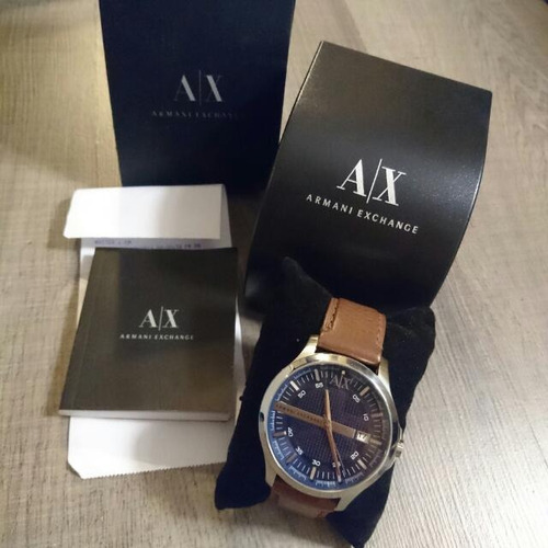 N- Relógio Armani Exchange Ax2133 De Couro Marrom Com Data