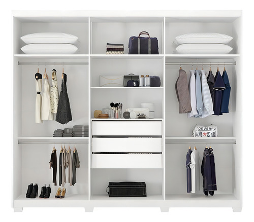 Guarda Roupa Casal Sumatra Com Pés Branco Brilho Demóbile