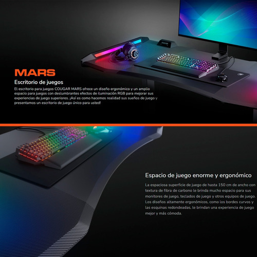 Imagen 9 de 10 de Escritorio De Pc Gamer Cougar Mars Rgb Gaming 153cm X 77cm