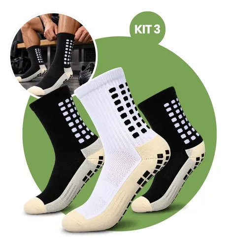 Kit 3 Pares Meia Antiderrapante Esportiva Futebol Treino Cor Preto