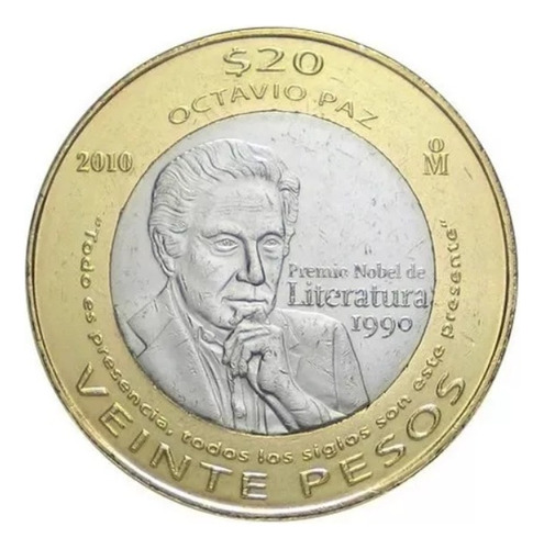 Moneda De 20 Pesos Conmemorativa Octavio Paz Año 2010