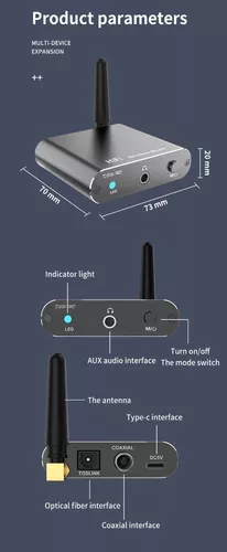 Receptor Bluetooth 5.2 D300HD para estéreo doméstico, adaptador de audio  Bluetooth HiFi de baja latencia para altavoz, con salidas RCA AUX y  coaxiales