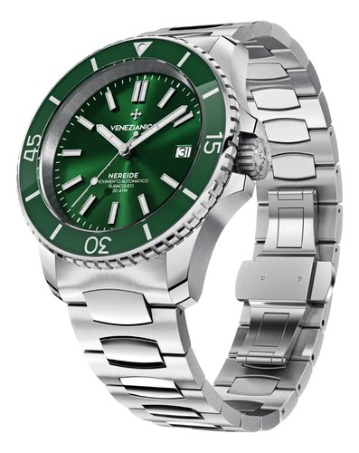 Relógio Venezianico Nereide 42 - 3321501c Correia Prateado Bisel Verde Fundo Verde