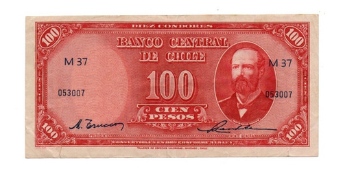 Chile Billete 100 Pesos - 10 Condores Año 1947-56 P#113