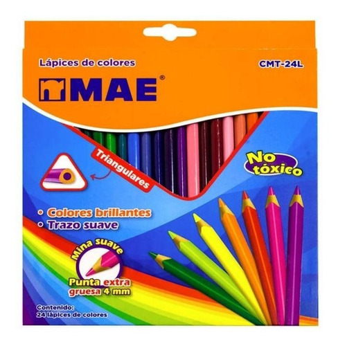 Lapices De Color Triangular 24 Piezas Mae Cmt-24l /v