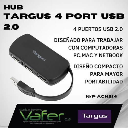 Hub Targus 4 Port Usb 2.0 Ach214