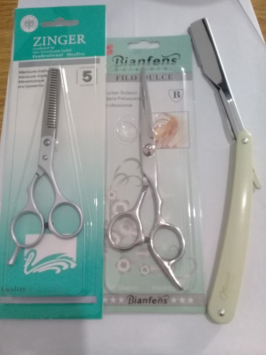 Imagen 2 de 7 de Tijera Corte Zinger + Tijera Entresacar + Navaja De Corte