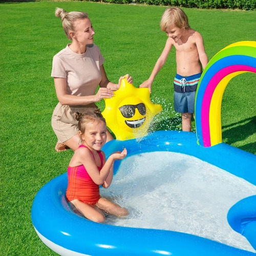Pileta Play Center Arco Iris Bestway Inflable - Con Tobogán Color Azul