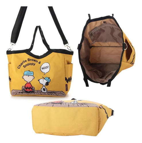 Bolsa De Hombro Mujer Dibujos Animados Multicolor. Amarillo Peanuts Níquel Negro