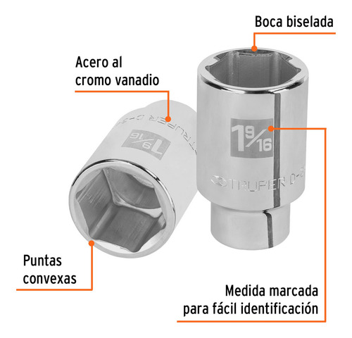 Caja Con 3 Dado Largo De 1-9/16', 6 Puntas, Cuadro 3/4', Tru