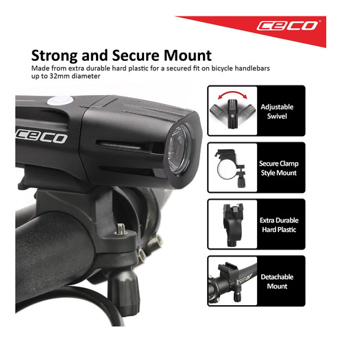 Ceco-usa: 1,000 Lumen Usb Usb Faro De Bicicleta De Montaje Y