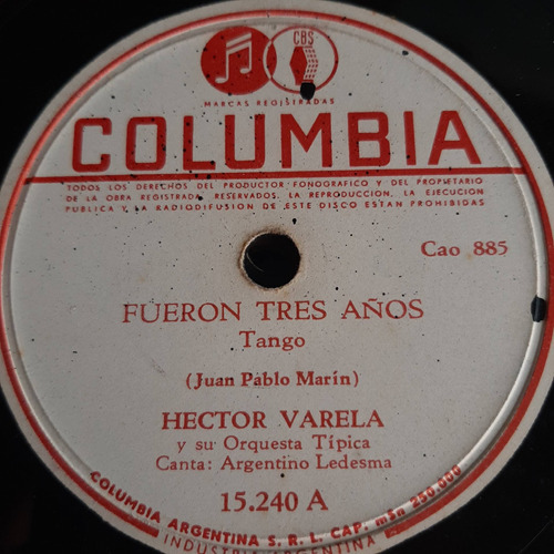 Pasta Hector Varela Argentino Ledesma Columbia C486