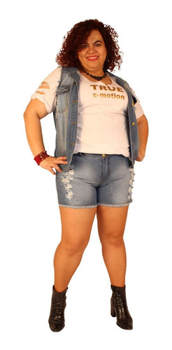 Shorts Jeans Plus Size Lithiun Light Destroyed 44 Ao 54