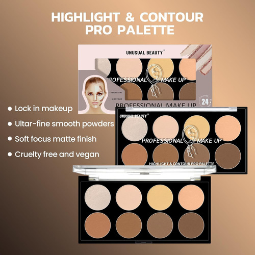 Paleta De Maquillaje Highlight & Contour Pro, Ligera, Mezcla
