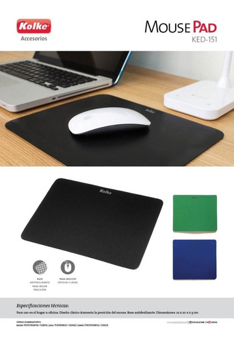 Imagen 3 de 3 de Mouse Pad Kolke KED151 de tela 200mm x 220mm x 3mm negro