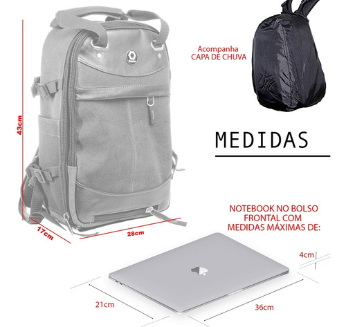 Imagem 5 de 5 de Mochila Fotográfica Photopro Mini Style Preta Notebook Capa