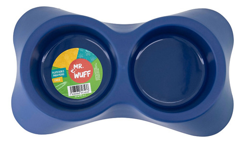 Plato Doble Comedero Para Perro Plastico mediano Mr Wuff Color Azul