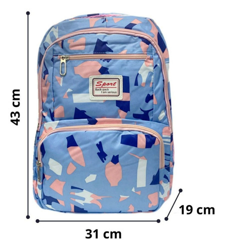 Mochila Escolar Juvenil Mima2 Set De 3 Piezas Color Celeste Diseño de la tela Poliéster