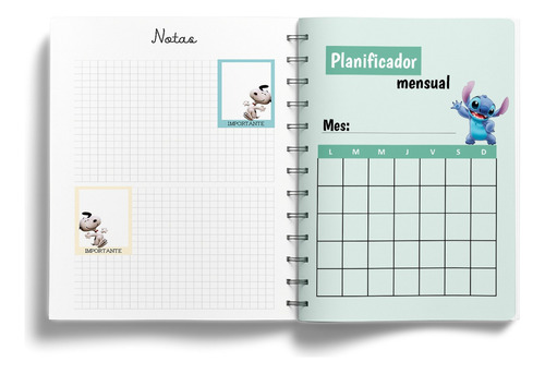 Planner Animado Anillado Personalizado Mod. Creative 1 Azul Acero Stitch