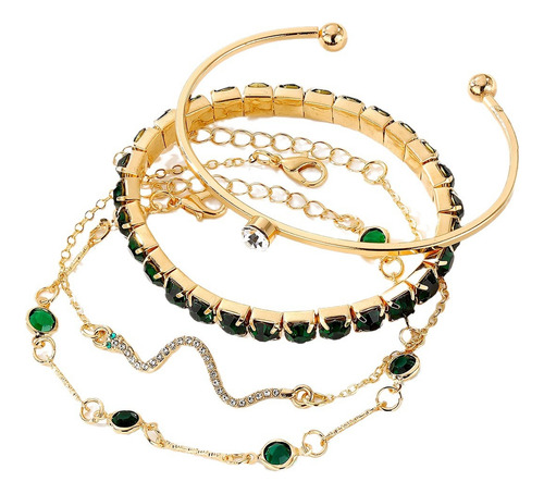 Set De 4 Piezas Green Bracelet Para Mujer, De Metal, Hecho A