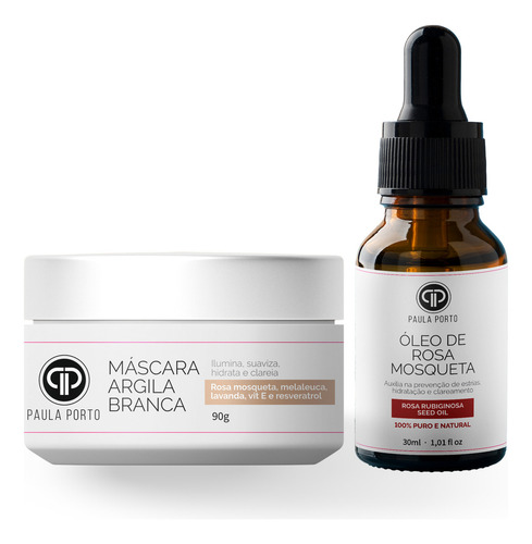 Kit Óleo Rosa Mosqueta + Mascara Argila Branca Clareamento