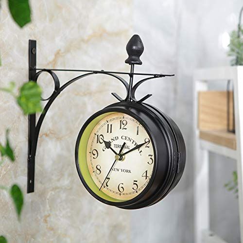 Reloj De Pared Doble Cara 25 Cm Hierro Forjado Estilo Vintag