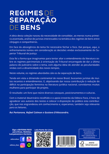 Regimes de Separação de Bens - Volume 2 - 1ª Ed - 2023: Coleção Direito de Família Conforme Interpretação do STJ, de Rechden, Ana Paula Neu. Editorial EDITORA FOCO, capa mole em português, 2022