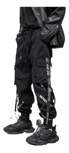 Pantalones Negros De Moda Para Hombre Estilo Cyberpunk