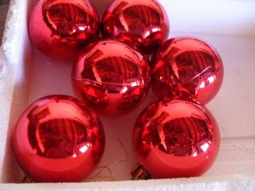 Navidad,globos Plásticos,rojos ,lote De 6 De 5 Cms.