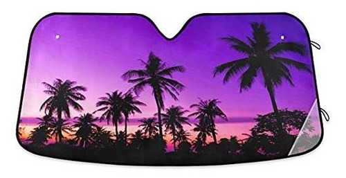 Tropical Beach Palm Tree Car Sun Shade Parabrisas Purple Su