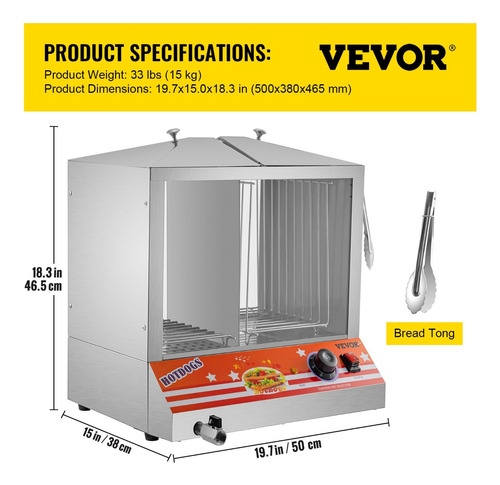 Maquina Calentador De Salchicha Hotdog Temperatura Ajustable