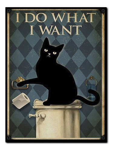 #1499 - Cuadro Decorativo - Gato Negro Baño Cat Poster Retro