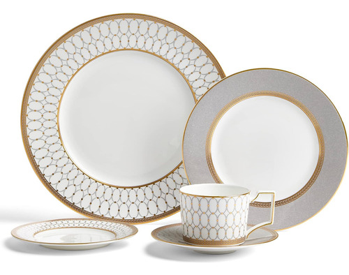 Vajilla Comedor Gris Renacentist Bone China 5 Piezas