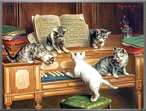 Cuadro Gatitos En Un Piano - Carl Reichert - De 1900s