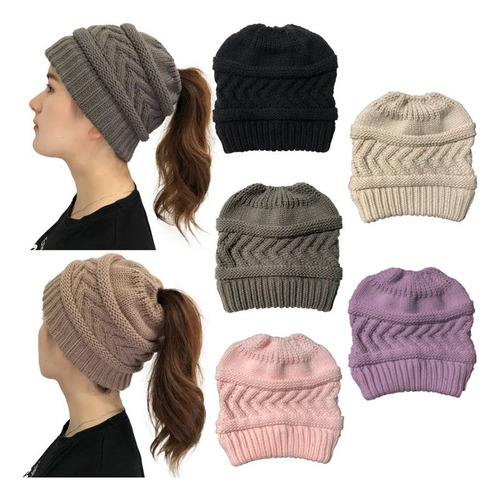 Gorro Con Abertura De Lana Para Cabello Largo Cola Mujer 