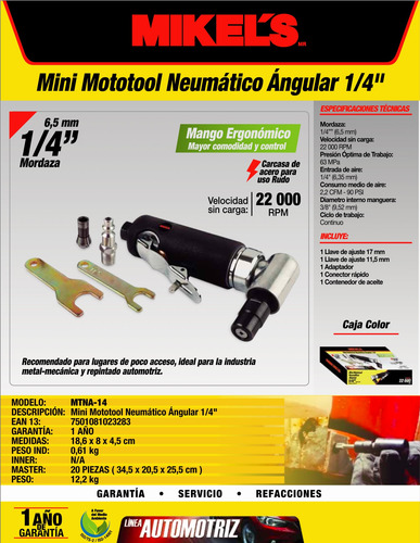 Mini Mototool Neumático Angular, Mtna-14 Mikels
