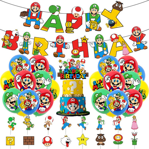 Kit Decoración Globos Metálicos (34 Piezas) Mario Bros