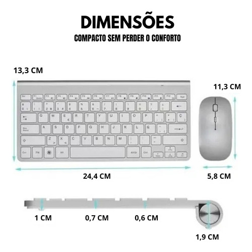 Kit Teclado E Mouse Sem Fio Para Pc Notebook Ipad Tv Prata Prateado Prateado