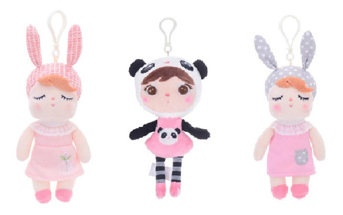 Kit 3 Boneca Metoo Angela Panda Coelha Chaveiro Original