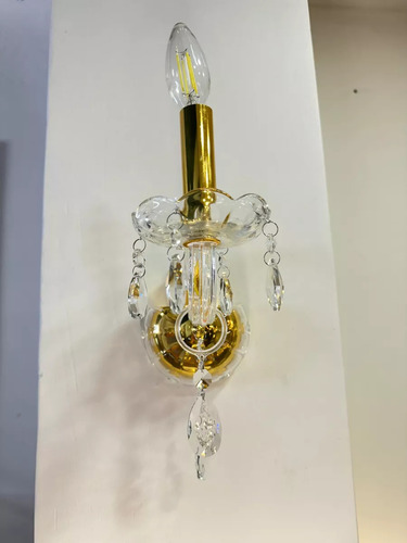 Elegante Aplique Luminario De Caireles Vidrio Lampara Pared Dorado