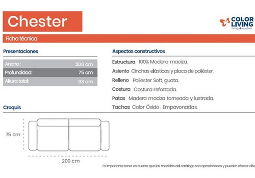 Imagen 3 de 4 de Sillón Sofá Chester Tapizado 3 Cuerpos Color Living - Cuotas