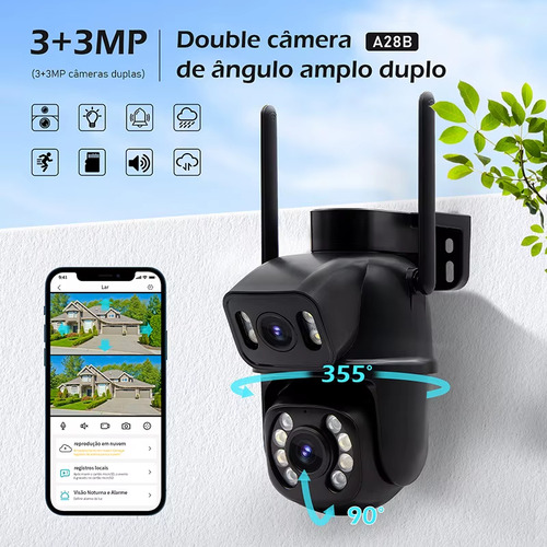 Camera Segurança Ip Dome A28 Prova D'agua Lente Dupla Icsee