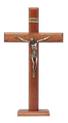Crucifixo Para Parede Ou Mesa Madeira Imagem Metal - 35cm Cor Não se aplica