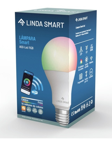 Imagen 2 de 9 de Lampara Led Rgb Smart Wifi 9w E27 Google Alexa Linda Smart