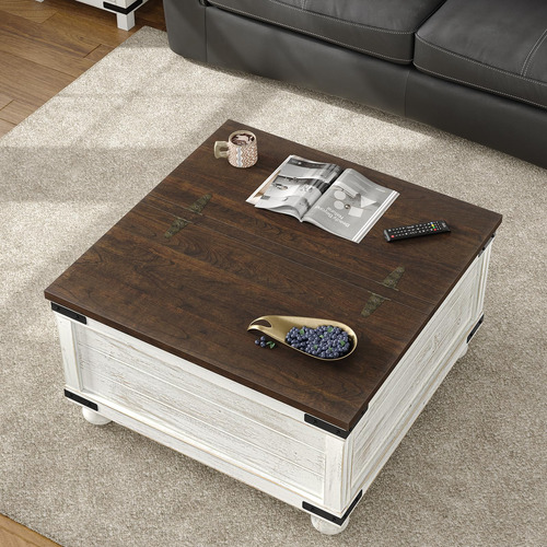 Furniouse Mesa De Centro De Granja Con Almacenamiento Mesa