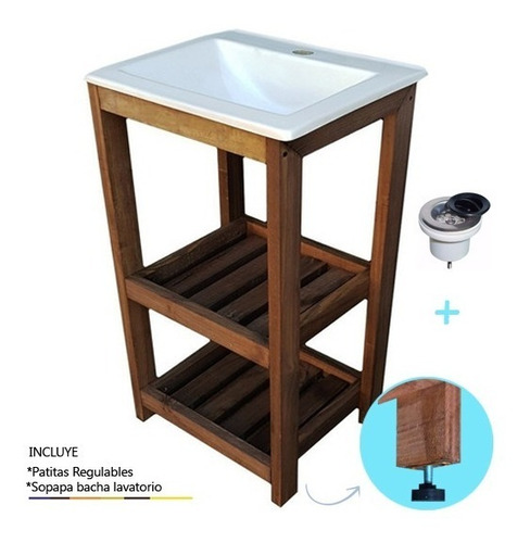 Vanitory De Pino Con Bacha 40cm X 35cm X 80cm