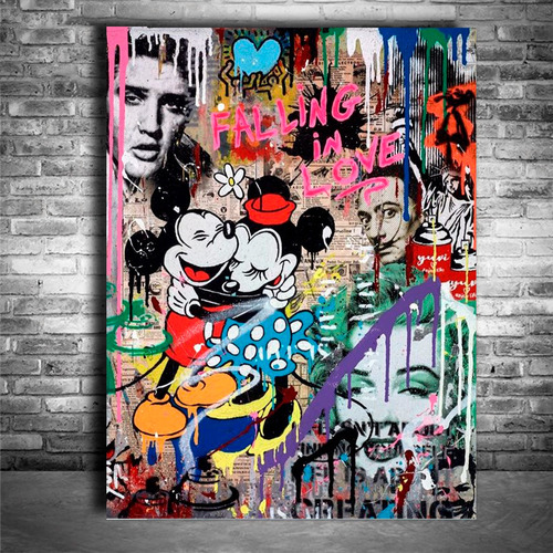 Cuadro Mickey Mouse Elvis Dali Arte Grafiti 60x45 Cm Textura