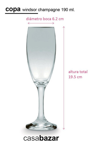 Imagen 2 de 5 de Copa Windsor Champagne Vidrio Nadir Importada 190 Ml X12 Uni