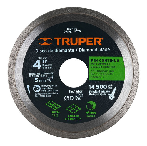 Disco 4'' Diamante Corte Loseta Azulejo Marmol Truper 11578