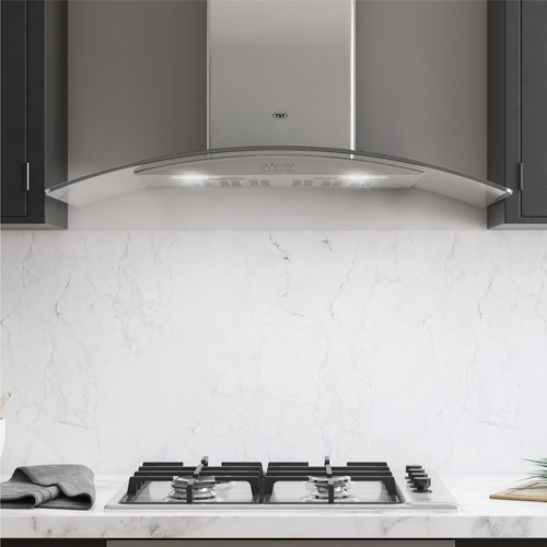 Imagen 3 de 6 de Extractor purificador de cocina TST Lacar ac. inox. y vidrio de pared 600mm x 750mm plateado 220V